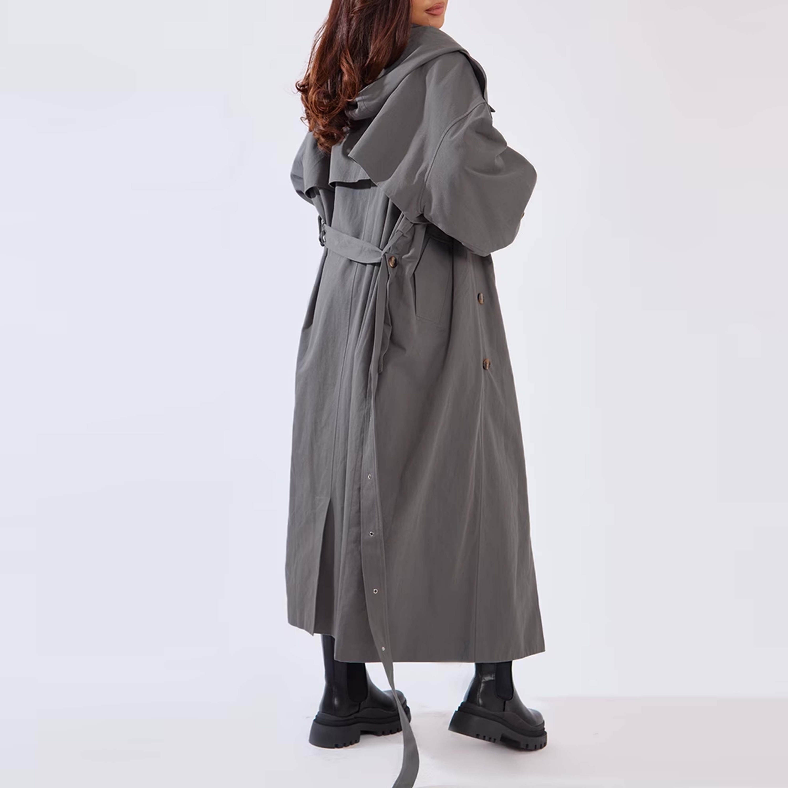 Damen Langer Trenchcoat wasserabweisend Polyester 3