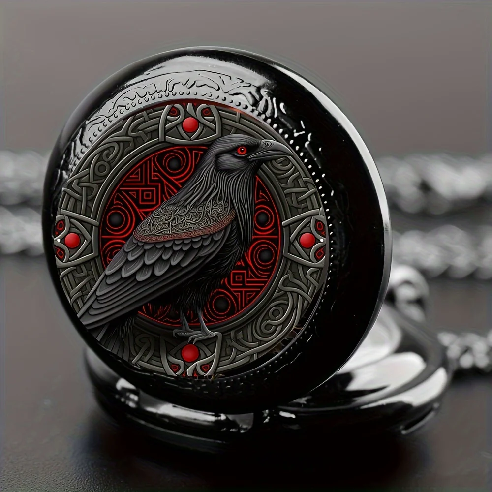 Gothic-Taschenuhr mit Rabenmotiv 3