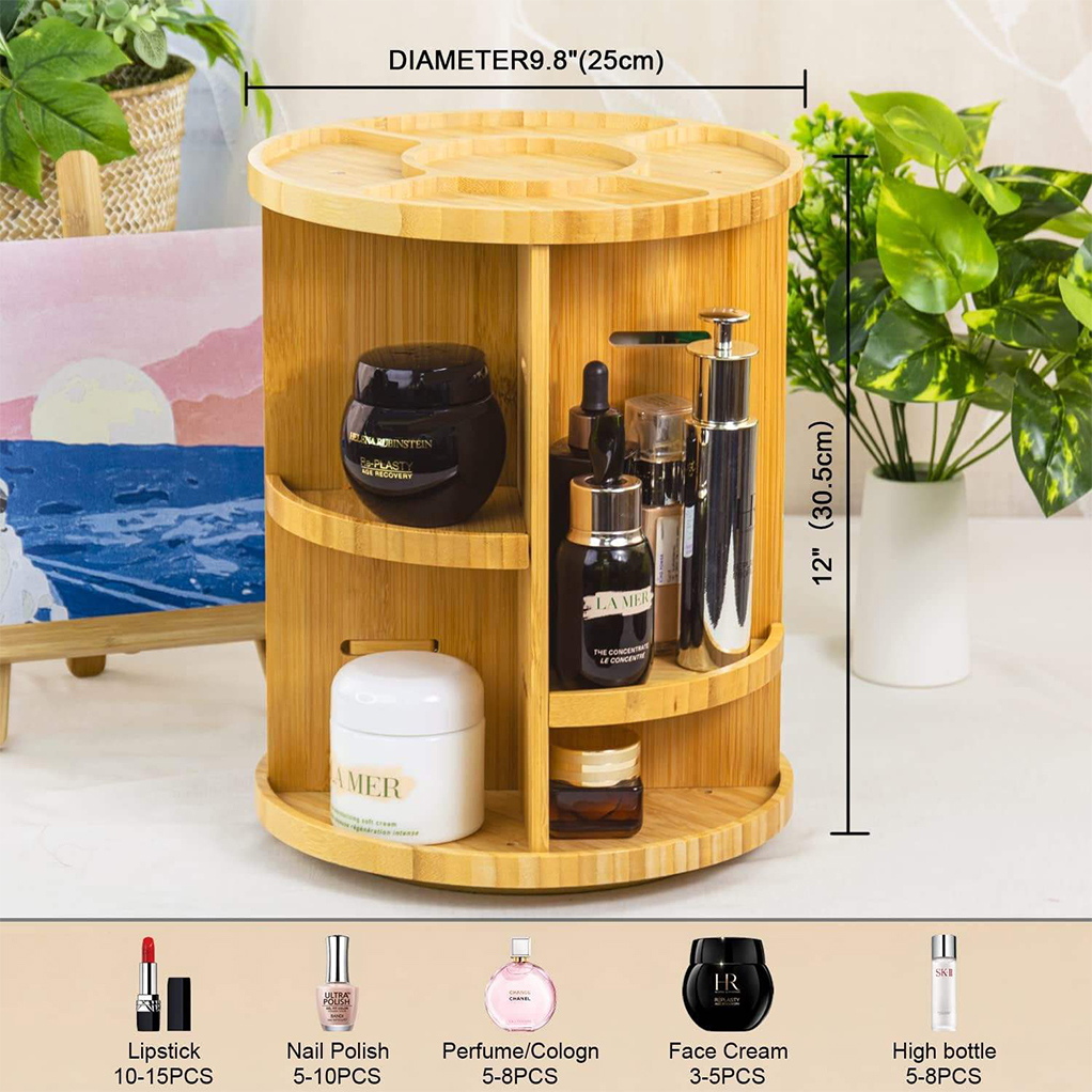 Dreistufiger Bambus-Kosmetikorganizer, drehbar 4