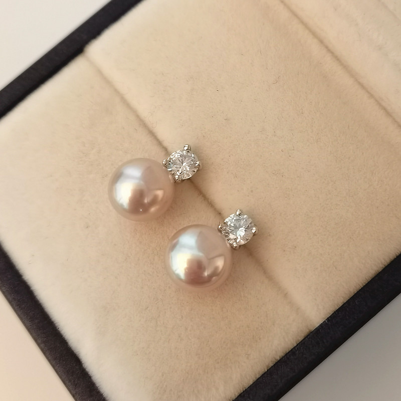 Runde Perlen-Ohrstecker mit Zirkonia, 925 Silber 4
