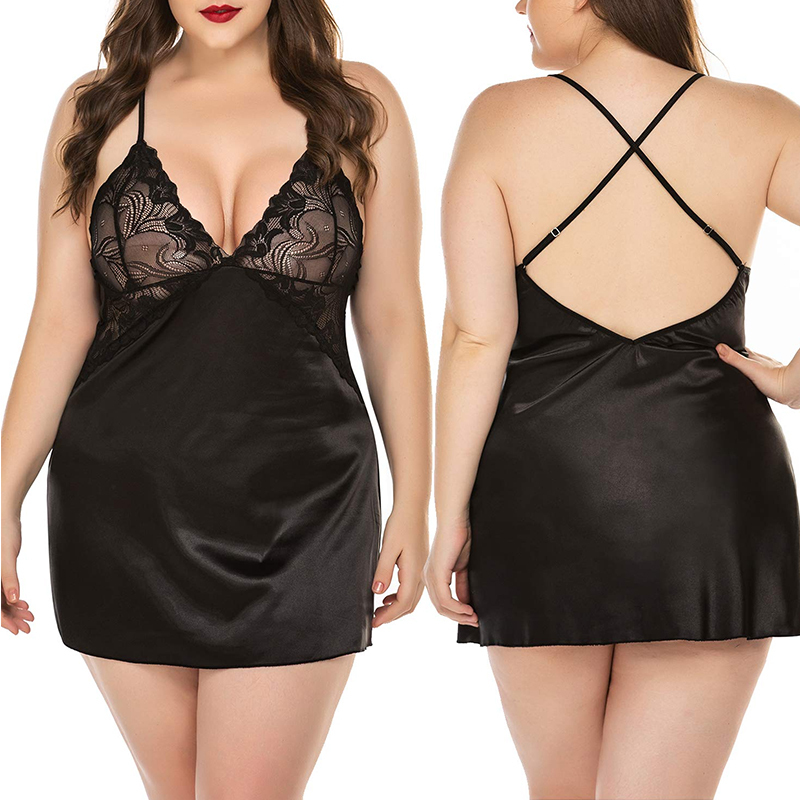 Babydoll-Nachthemd aus Spitze mit V-Ausschnitt