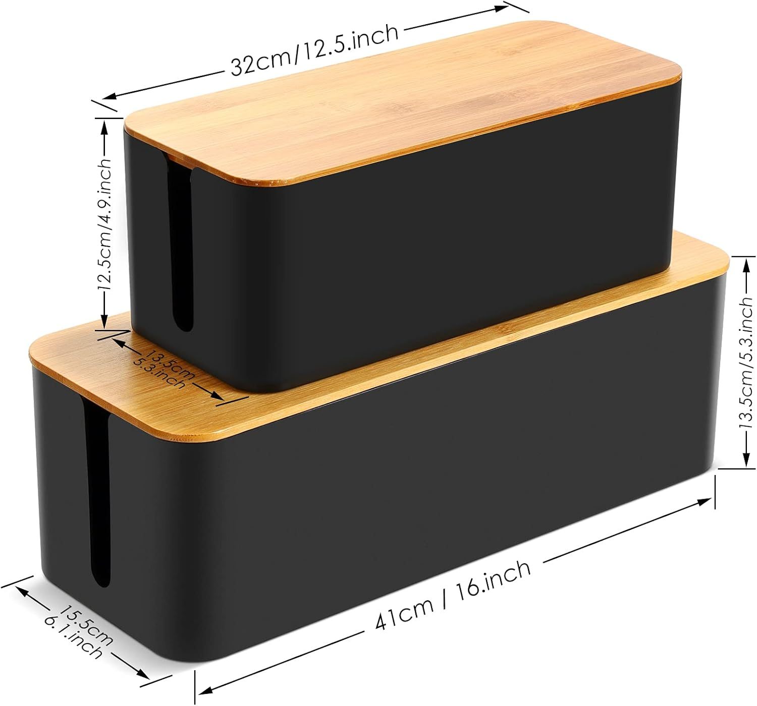 Schwarze Kabelbox mit Bambusdeckel 3