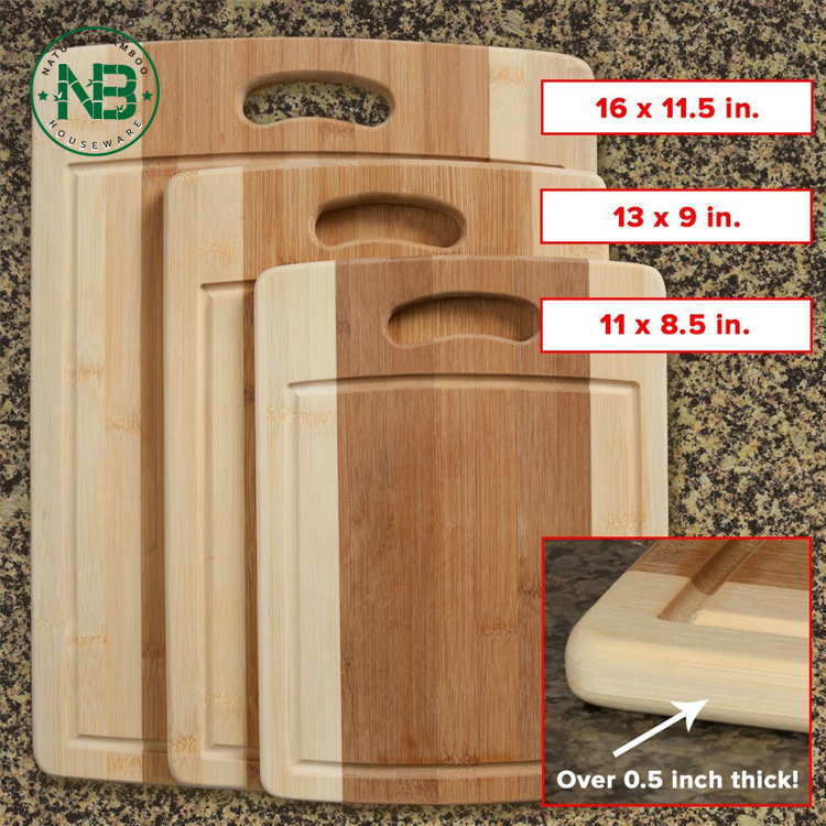 Bambus Schneidebrett Set mit Saftrille 2