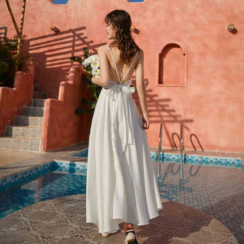 Satin Spaghettiträger Rückenfrei Strandkleid