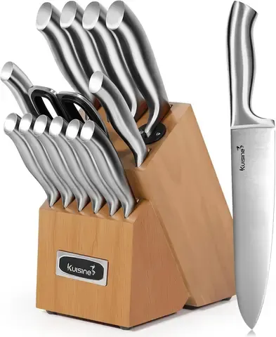15-teiliges Küchenmesser-Set aus Edelstahl mit Block