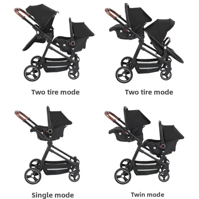 Zwillings-Kinderwagen mit zwei Autositzen 4
