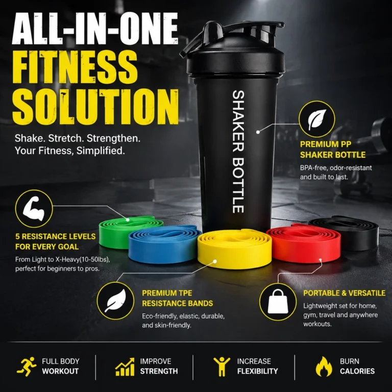 Fitness-Shaker 600 ml mit Widerstandsbändern 4