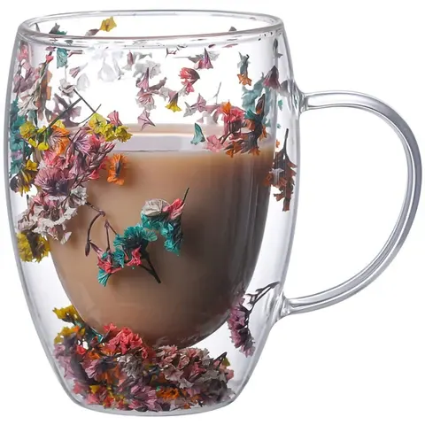 Doppelwandige Glastasse mit Henkel im Chinastil