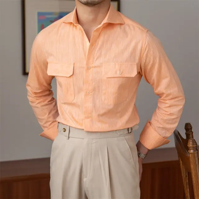 Herrenhemd Leinen Slim Fit Gestreift 4