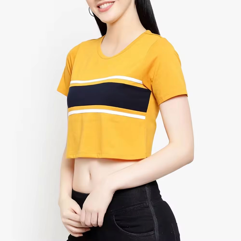 Senfgelbes Crop Top mit Streifen