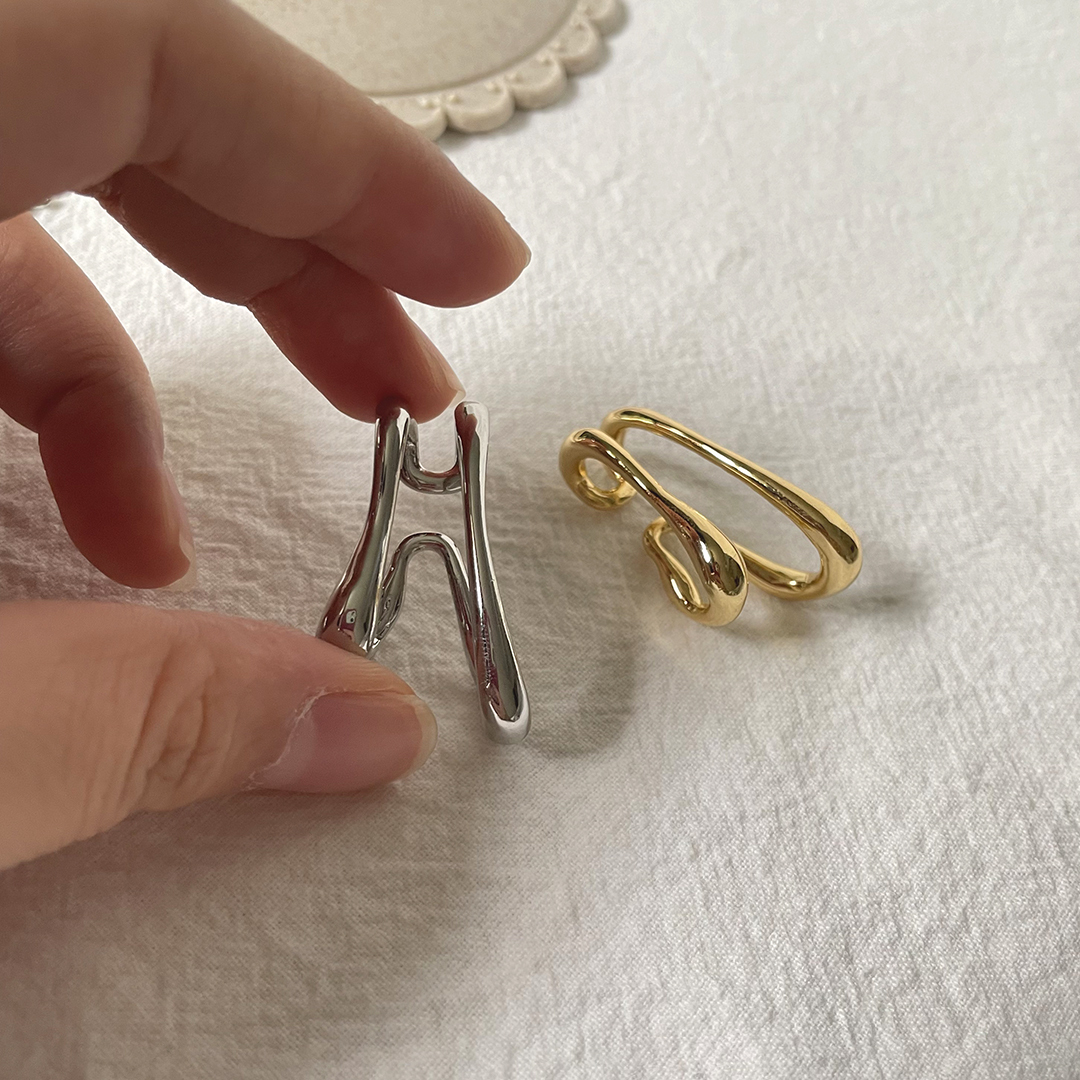 Doppelreihige Ohrklemmen Asymmetrisch Gold Ohne Piercing 4