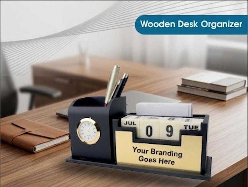 Schreibtischorganizer mit Uhr und Visitenkartenhalter 3