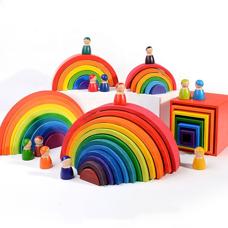 Montessori Regenbogen-Stapelspiel aus Holz 2