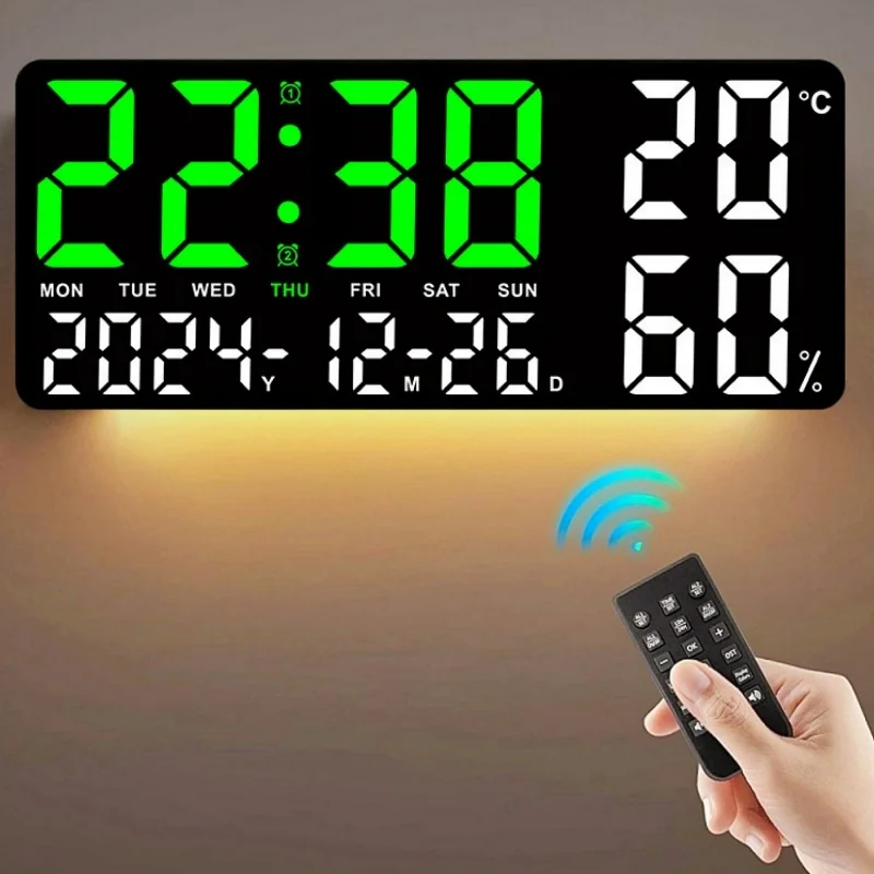 Digitale Wanduhr mit Stimmungslicht und Wecker 2