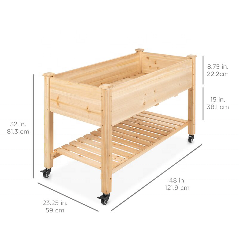 Wetterfestes Holz-Hochbeet mit Rollen 3