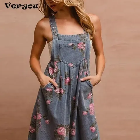 Blumen-Overall mit Weitem Bein