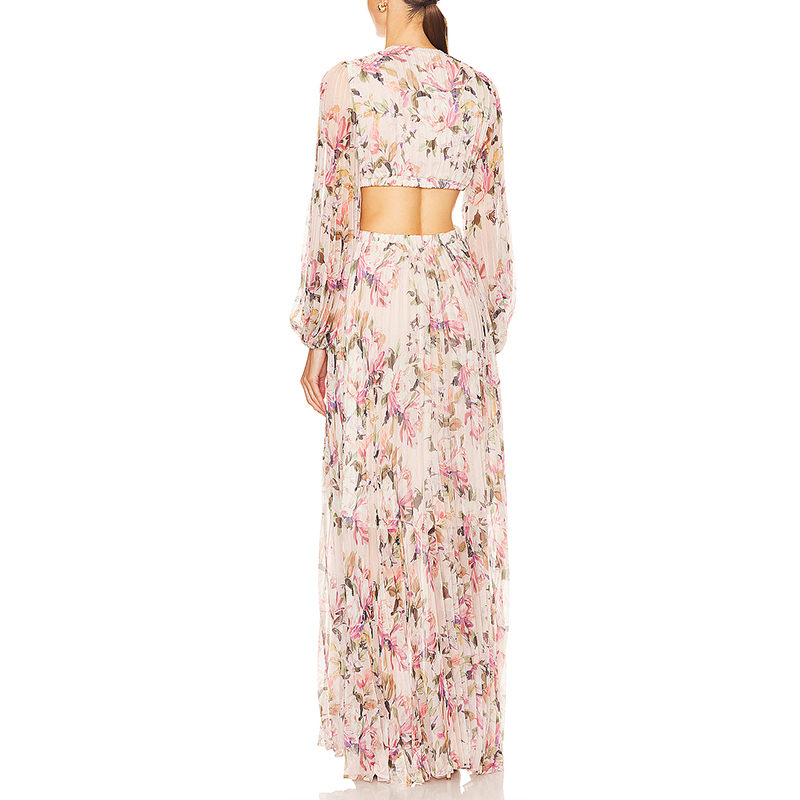 Ärmelloses Chiffon-Maxikleid mit Blumenmuster 4