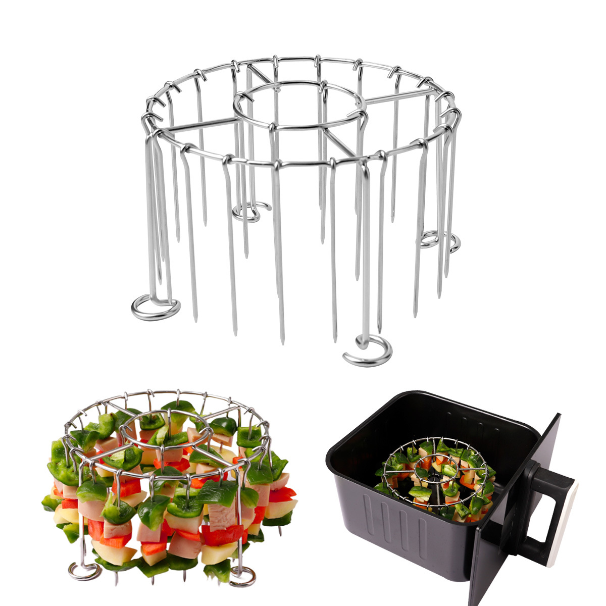 Edelstahl-Doppelrost-Set mit Spießen für Heißluftfritteuse 3