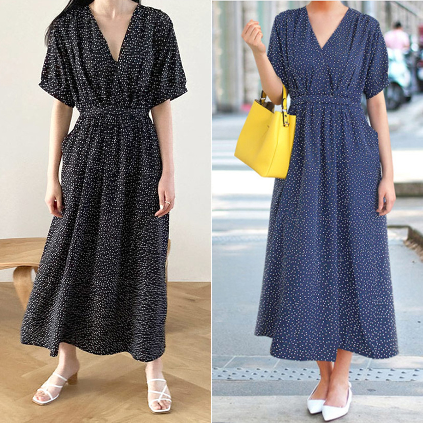 Gepunktetes V-Ausschnitt-Kleid 2