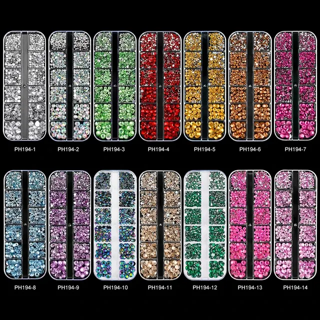 12-Gitter Glas-AB-Kristall-Nail-Art-Set 2
