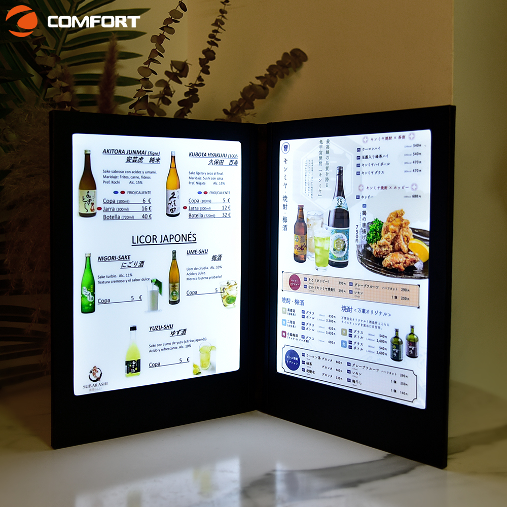 LED-Speisekarten-Tafel aus Acryl und Leder