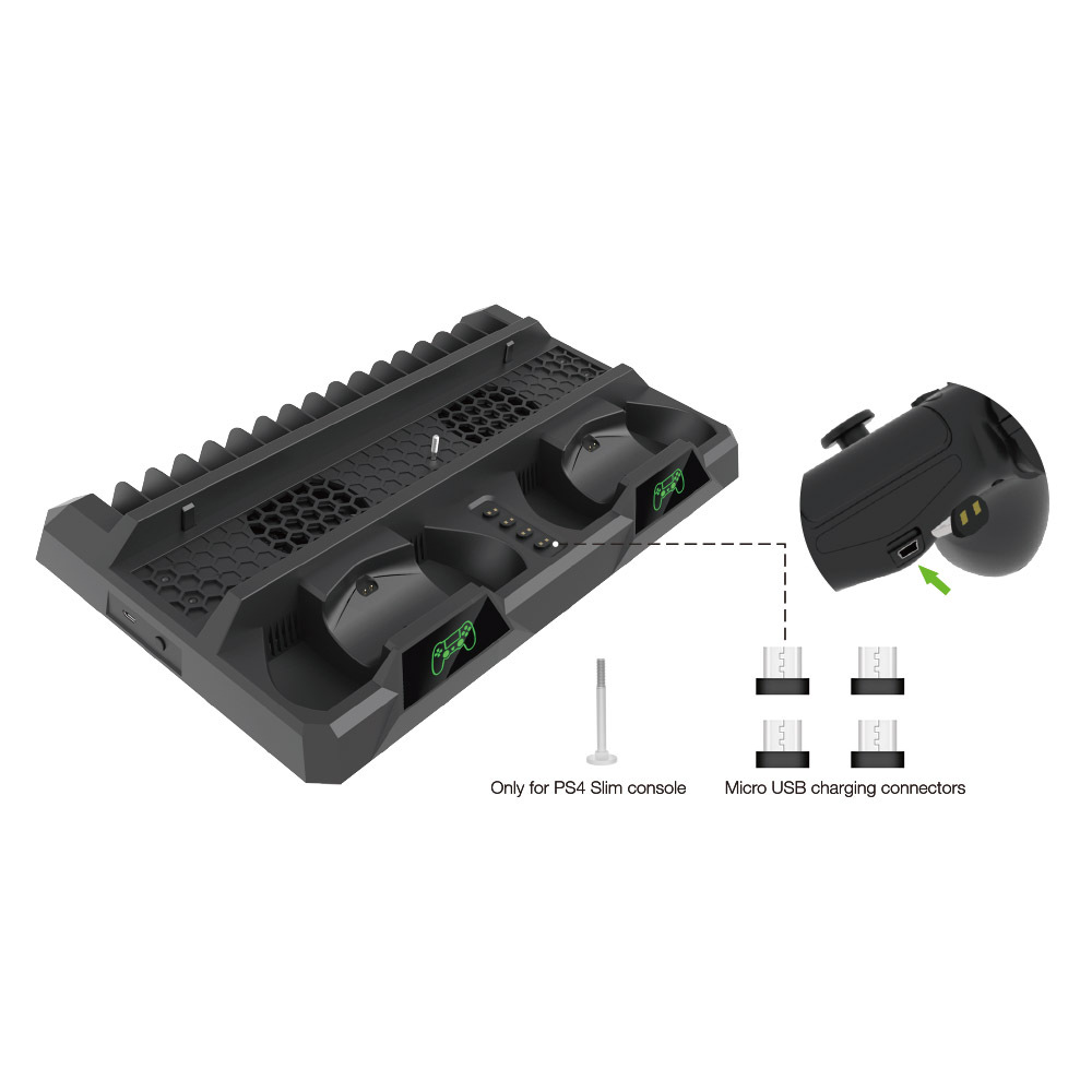 PS4 Dual-Ladestation mit Kühllüfter und Ständer