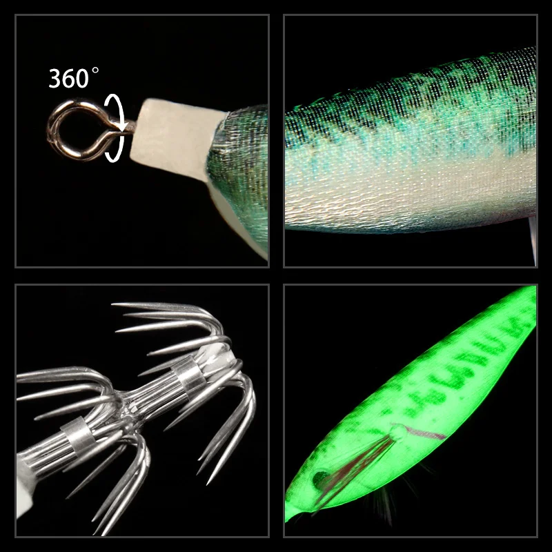 Leuchtender Tintenfisch-Jig-Haken mit Holzgarnele
