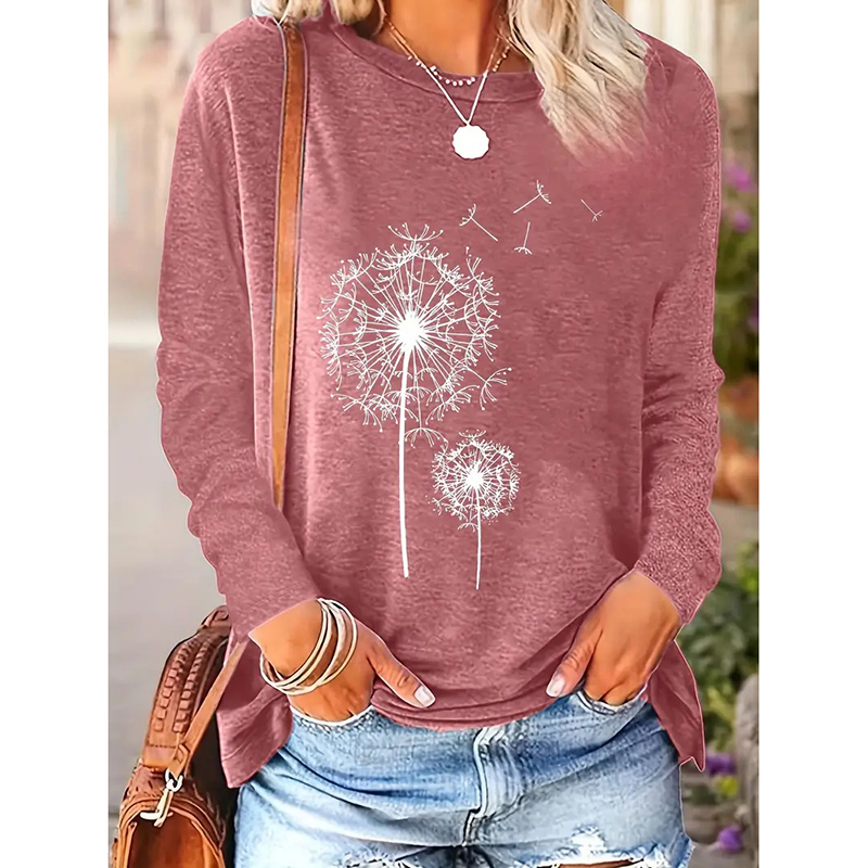 Damen-Sweatshirt mit Blumenmuster und Rundhals
