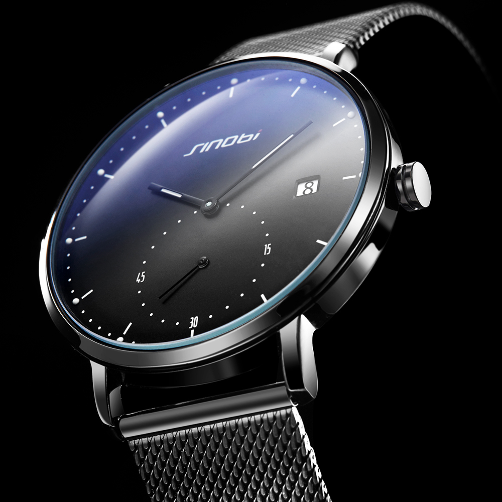 Ultraflache Herrenuhr mit Edelstahl-Mailänderband 4