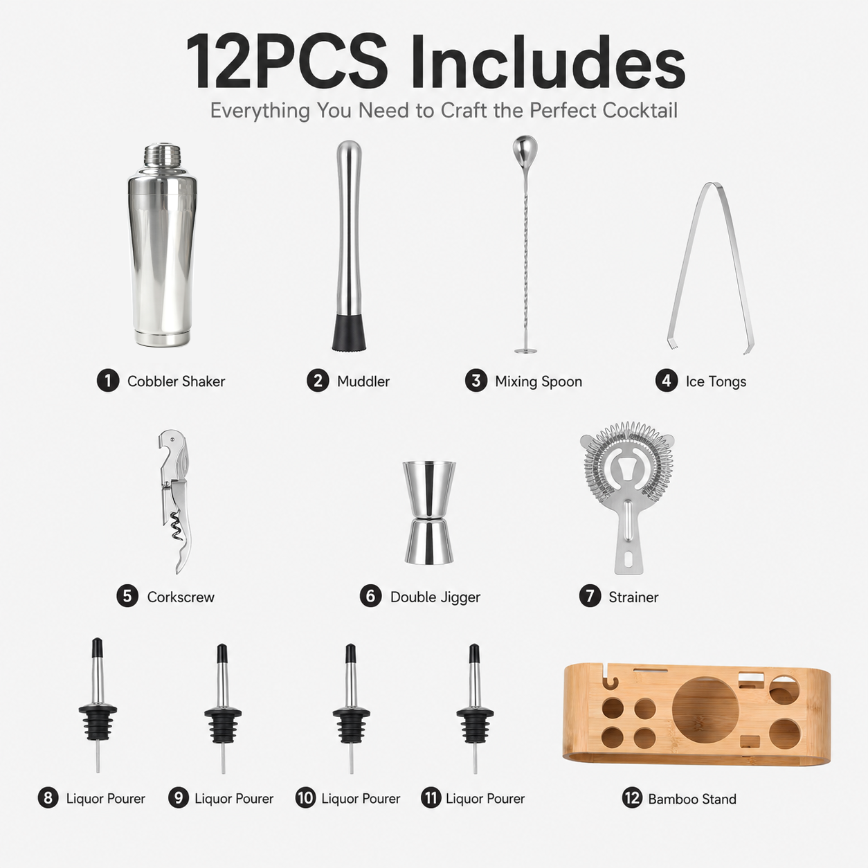12-teiliges Edelstahl-Cocktailshaker-Set, 750 ml 3