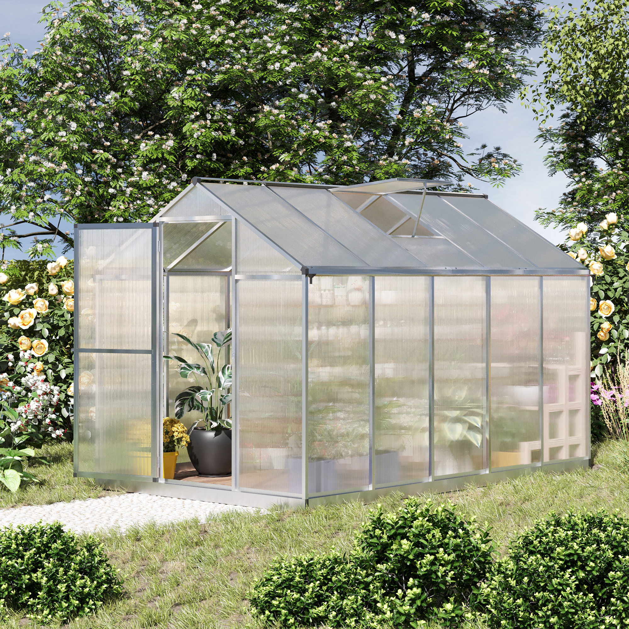 Walk-in-Gewächshaus aus Polycarbonat mit Dachlüfter 2