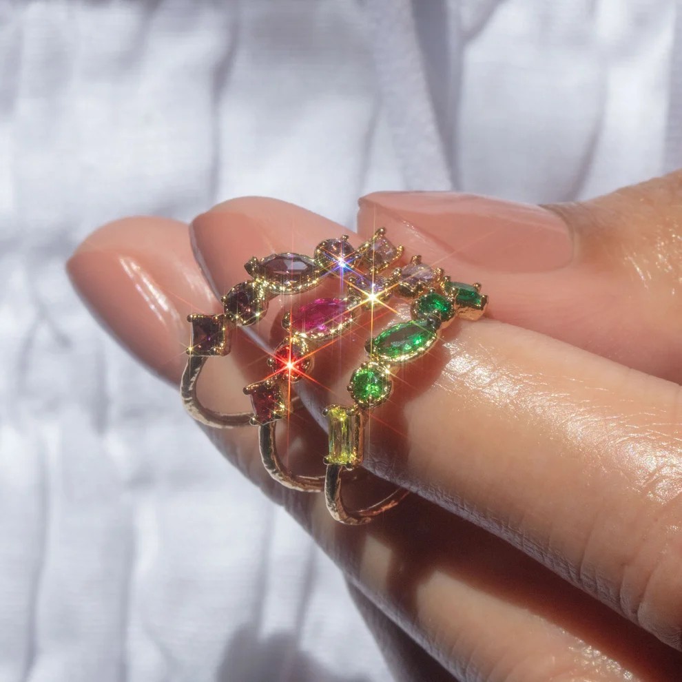 Personalisierter Ombré Geburtsstein Ring 18K Gold 3