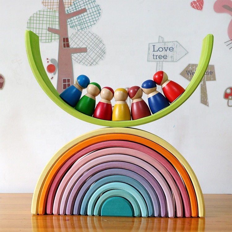 Bunter Regenbogen-Holzbausteine Stapelturm 2