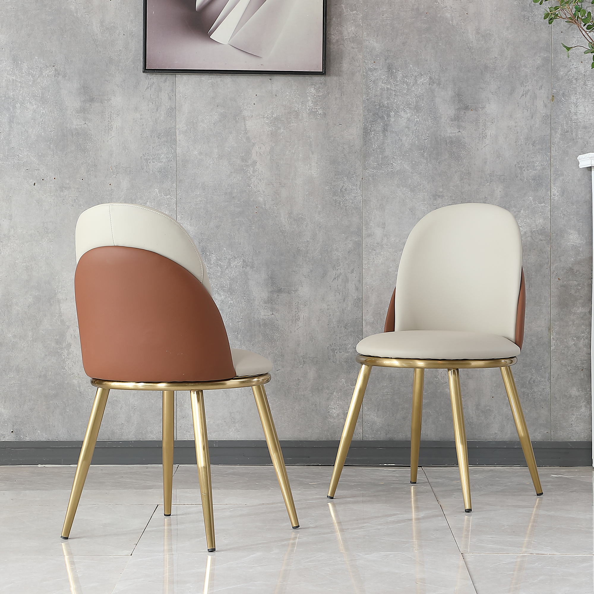 Beige Esszimmerstühle 2er-Set mit Goldgestell