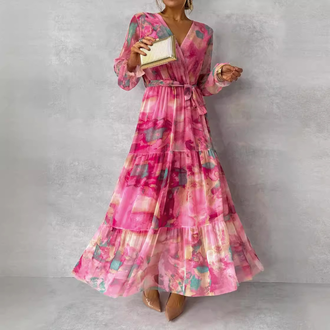 Ärmelloses Chiffon-Maxikleid mit Blumenmuster