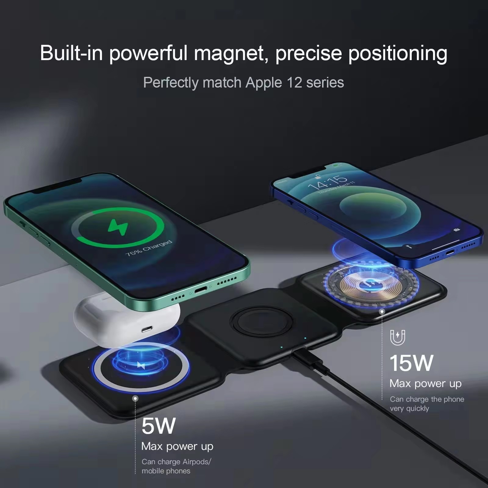 15W Magnet-Ladestation für Handy und Ohrhörer 3
