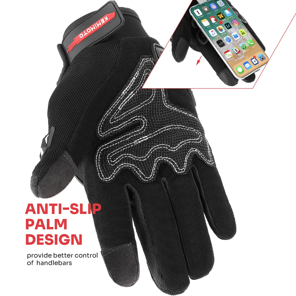 Schwarze CE-Sommer-Motorradhandschuhe mit Touchscreen 4