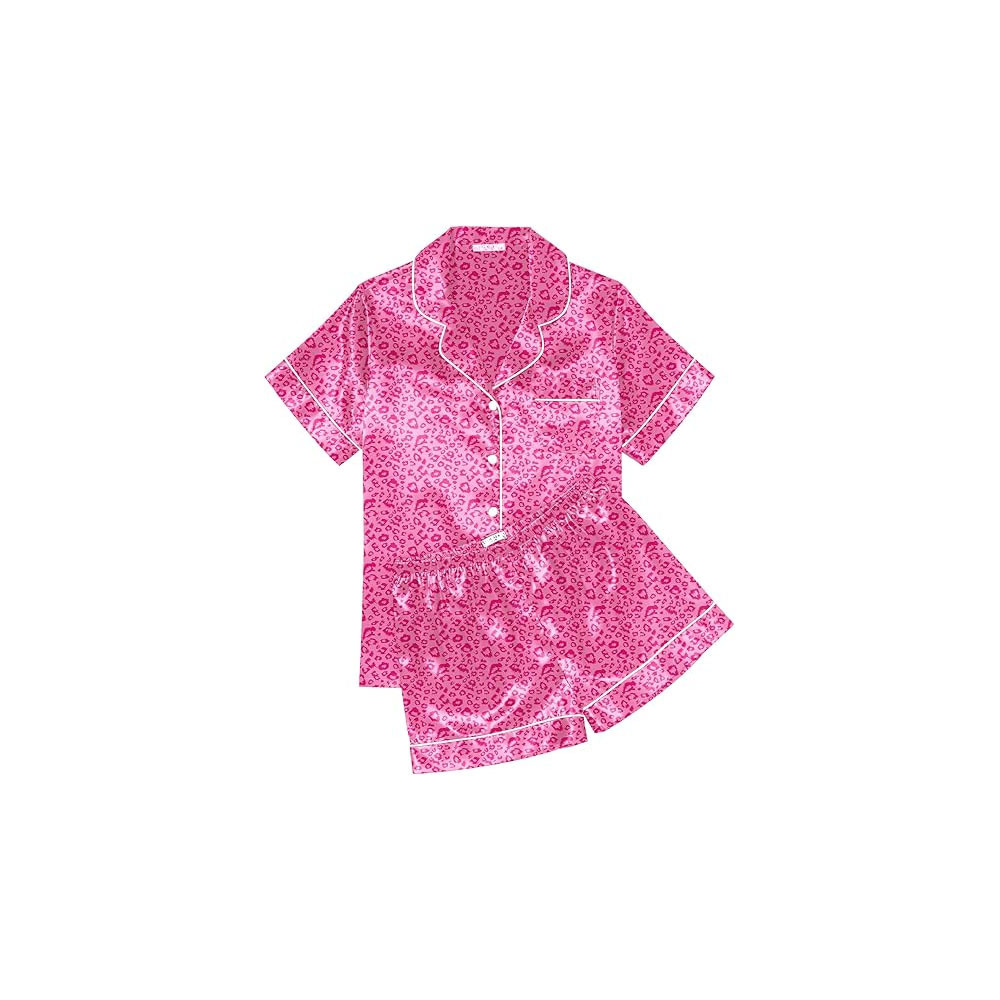 Damen Seiden Satin Pyjama Set Kurzarm 4
