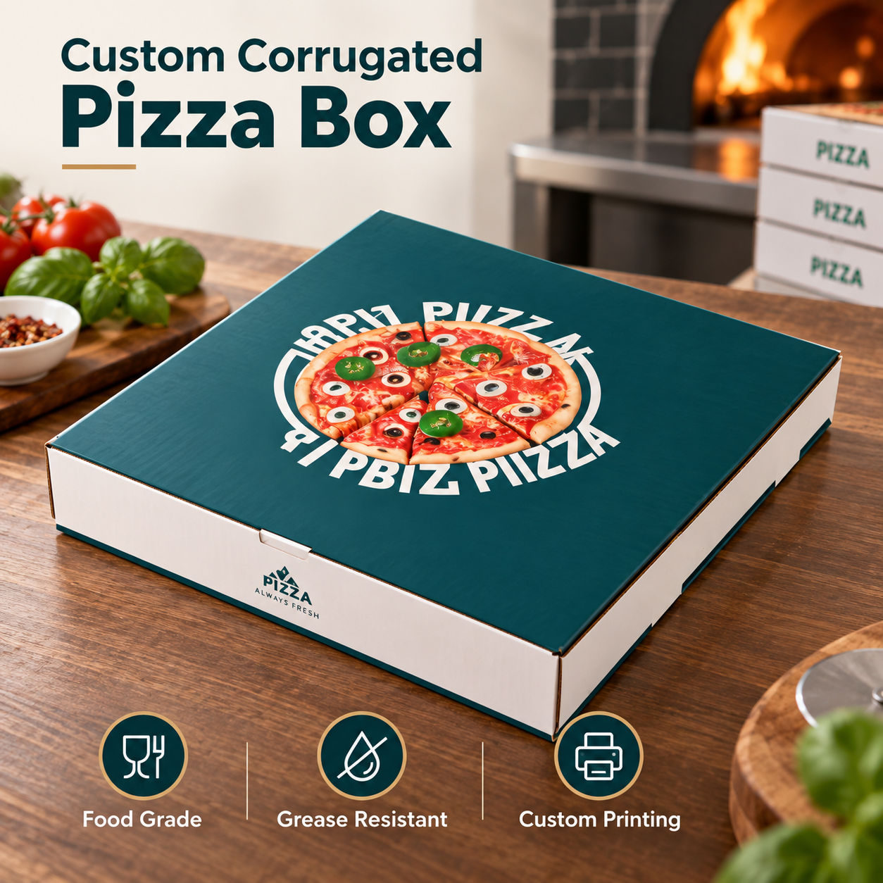 Biologisch abbaubarer quadratischer Pizzakarton