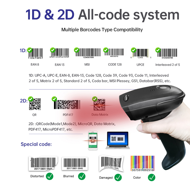 POS 2D Barcode-Scanner 2.4G Kabellos 2