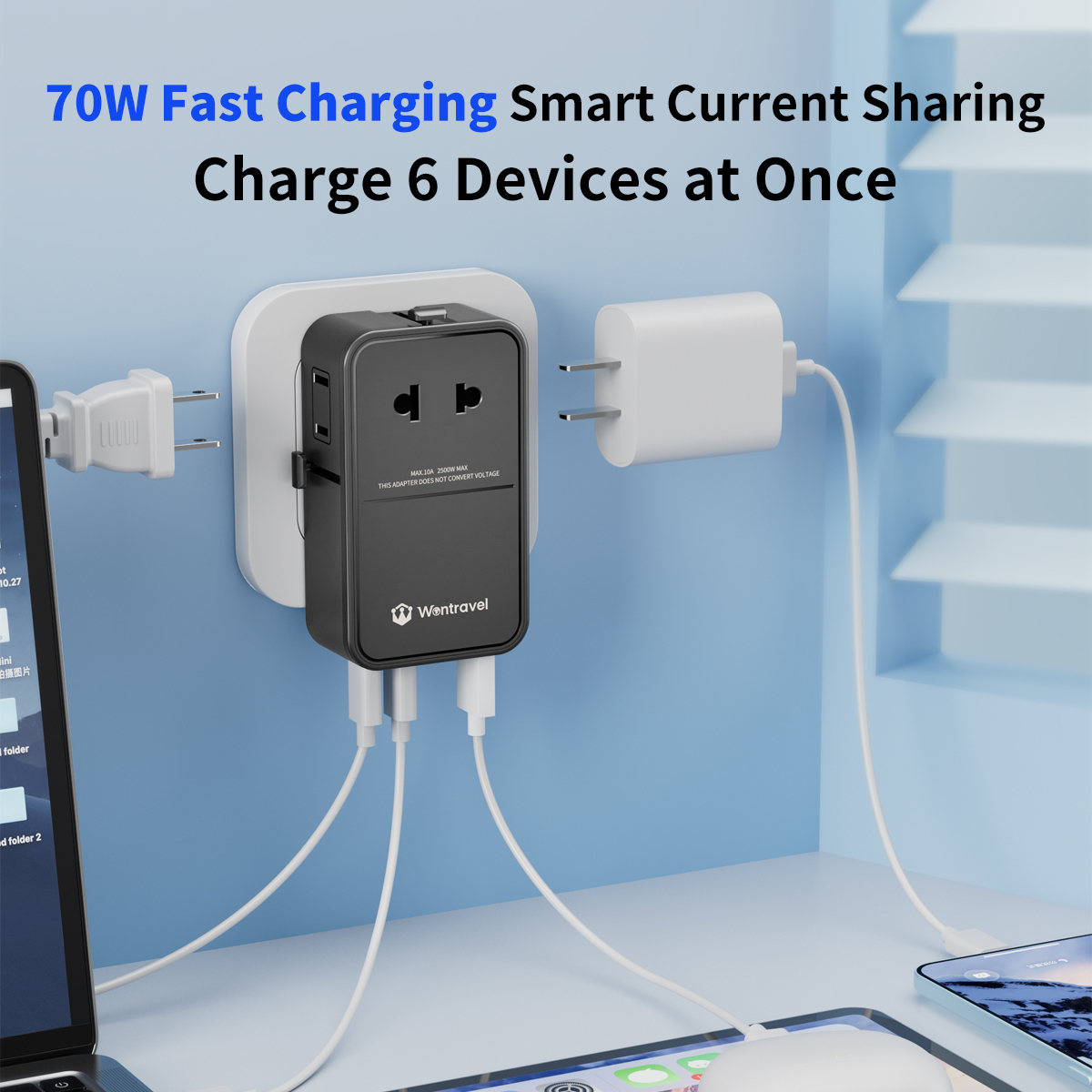 Ultraflacher 70W GaN USB-C Reiseadapter 3
