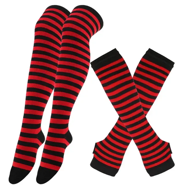 Gestreifte Überknie-Baumwollsocken im Gothic-Stil 4