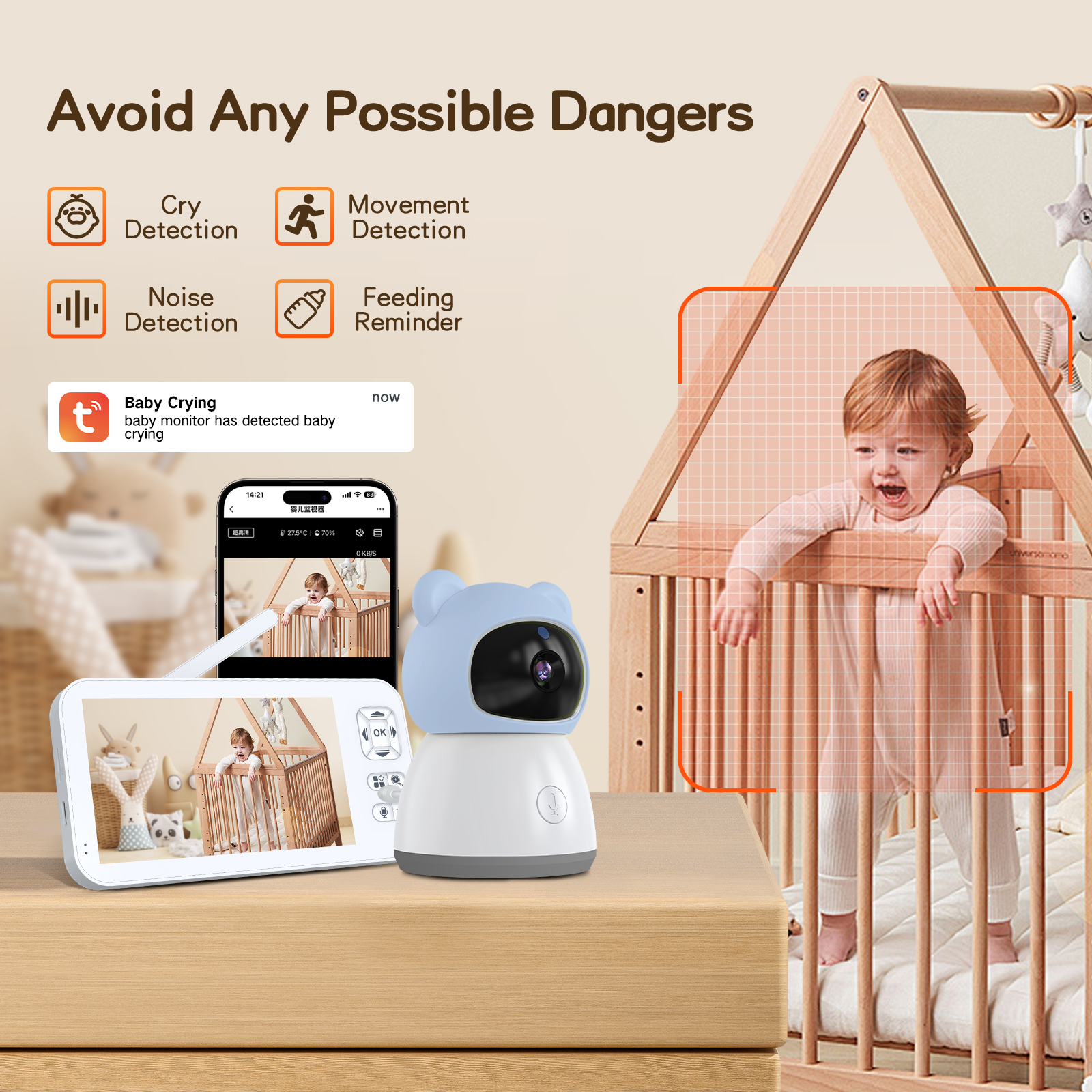 2K Smart-WLAN Babyphone 5-Zoll mit Schwenkfunktion 2