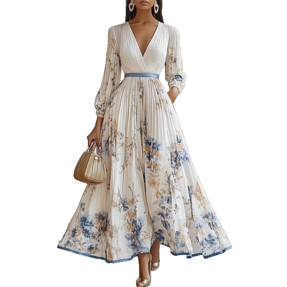 Damen-Maxikleid mit Blumenmuster und V-Ausschnitt 2