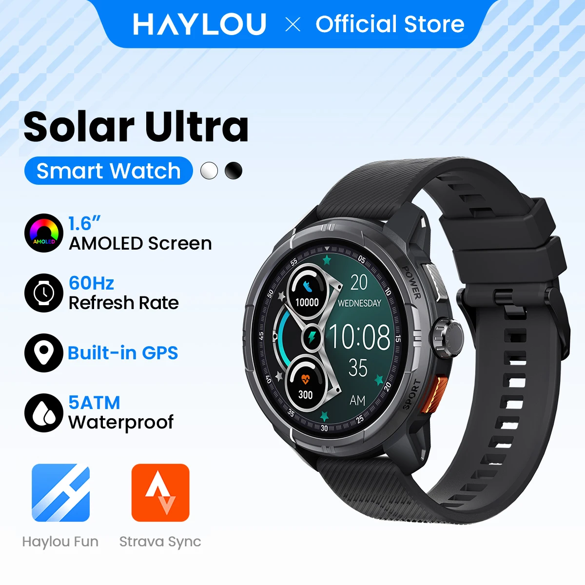 Solar-GPS-Smartwatch mit AMOLED-Display