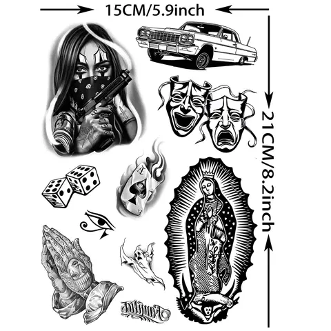 Chicano Temporäre Tattoos Halloween Totentag 6 Blatt