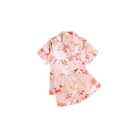 Damen Seiden Satin Pyjama Set Kurzarm