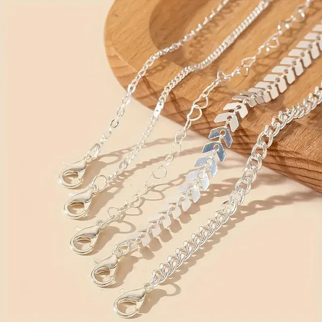 5er-Set Boho-Fußkettchen mit Herz und Flugzeug 4