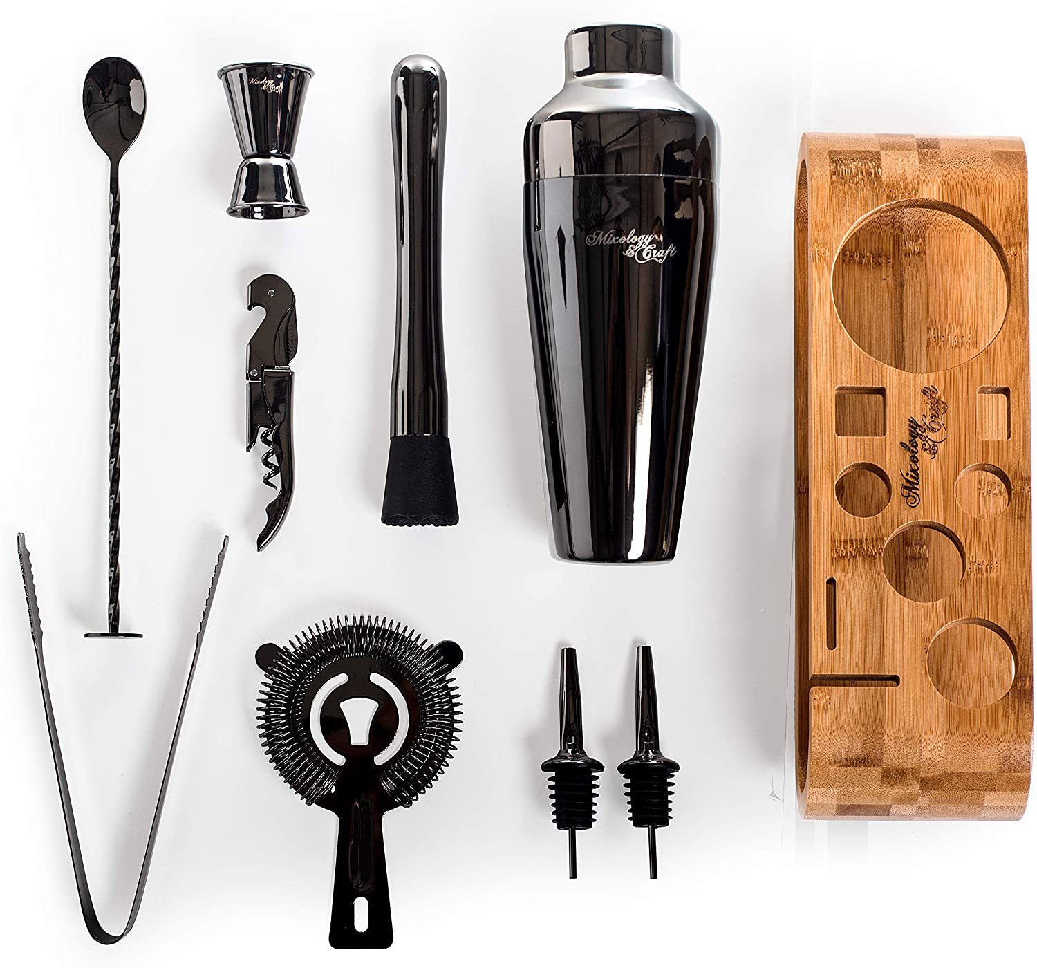 Edelstahl Barkeeper-Set mit Bambusständer, 10-teilig 2