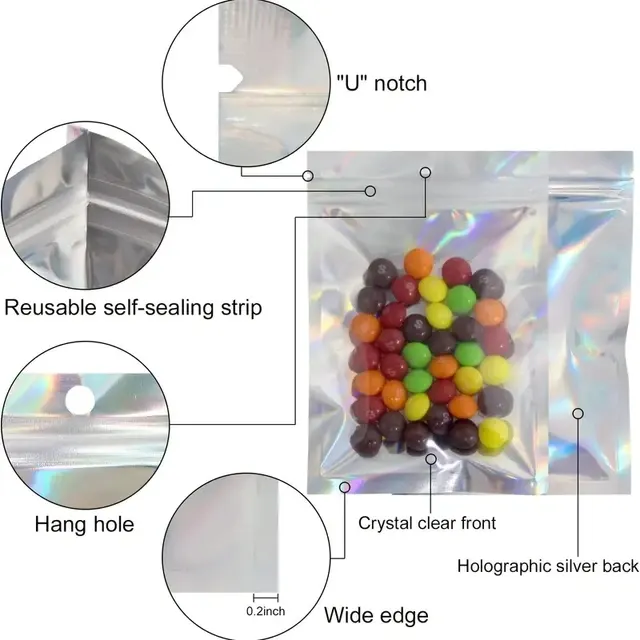 100 holografische Mylar-Beutel mit Reißverschluss 3